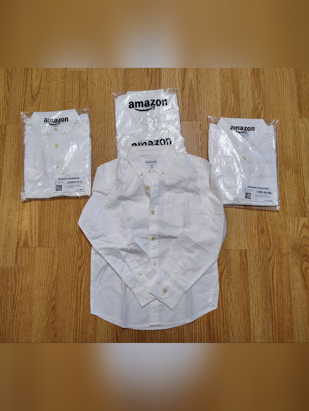 Lot Of 5 Amazon Boys White Long-Sleeve Button-Up Cotton Shirt,Mix Size
